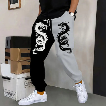 Men's Sweatpants Retro 3D Square Printed Sweatpants Men's Loose Pocket Drawstring Sweatpants Winter Thick Warm Sweatpants