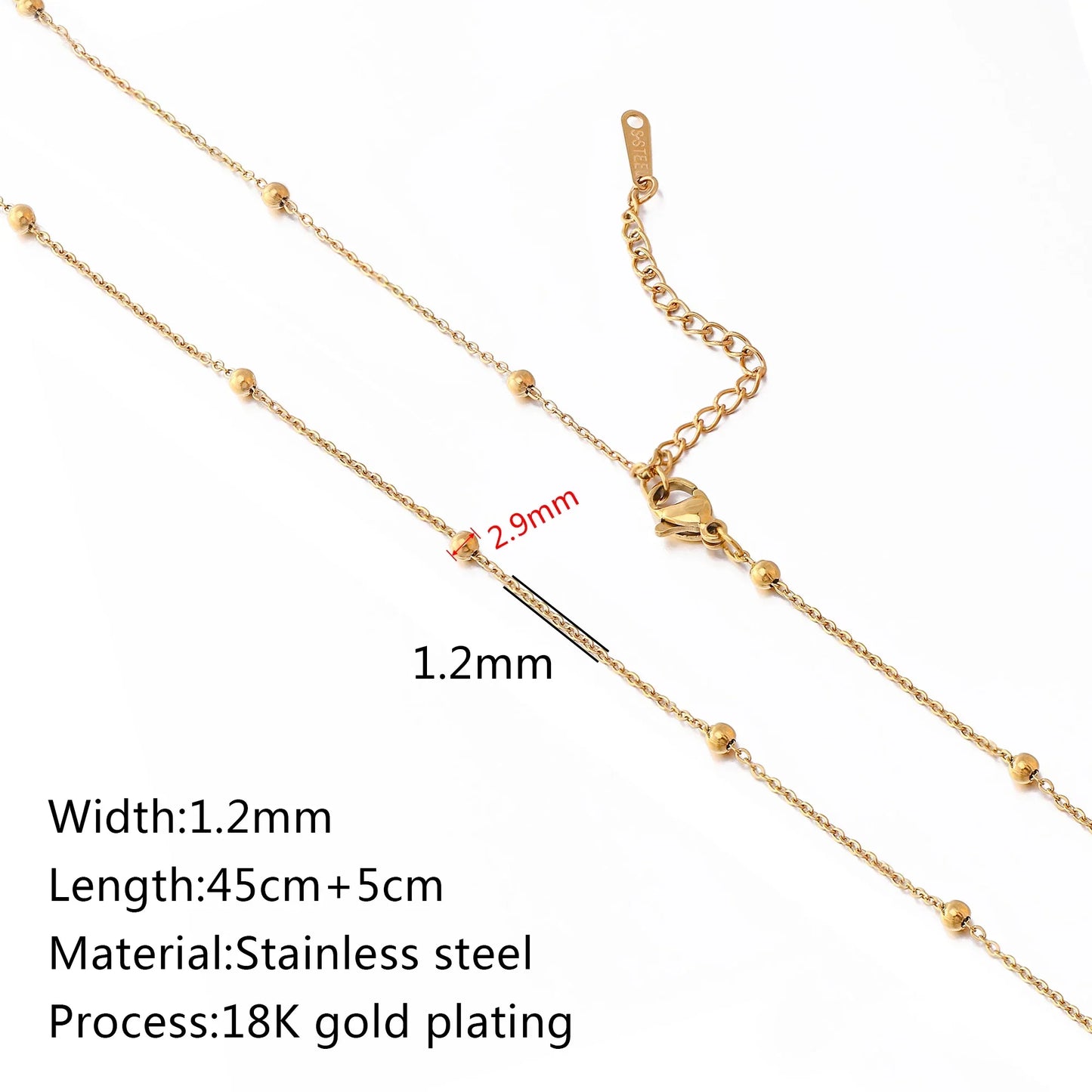 5Pcs/Lot Stainless Steel Bead Rope Link/Cuban/Paperclip Links Snake Chain Necklace Diy Women Jewelry 18K Gold Color Neck Chains