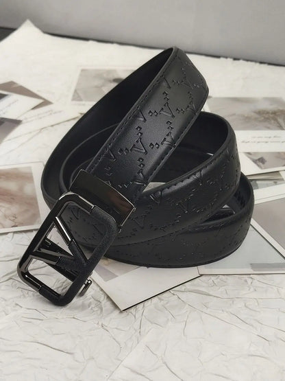 2026 Luxury Designer Belt for Men – Letter Pattern, High-Quality Leather, Metal Buckle, Business & Casual Wear