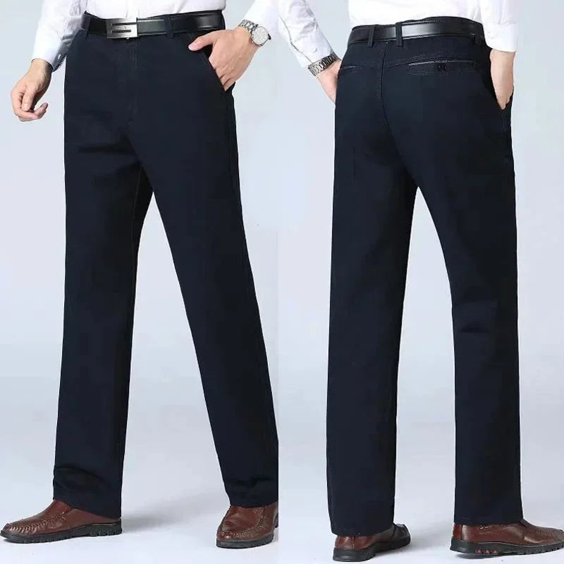 Summer Thin Autumn Thick 100% Cotton Straight Suit Pants Men's Loose Trousers Business Solid Green Casual Brand Clothes GOZBKF