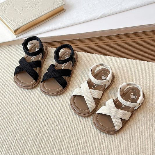 Summer Sandals for Girls Minimalist Elastic Band Stylish Kids Slippers Slip-on Plain-colored Cute Chic Children Shoes 21-35