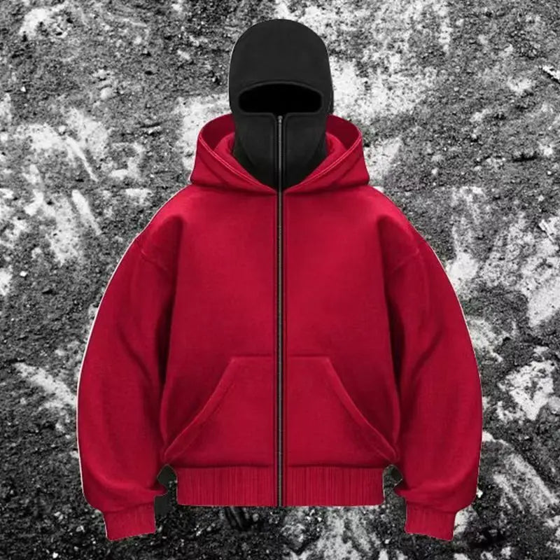 Unisex Hoodie Warm Loose Hooded Jacket Zip-up Casual Jacket with Face Mask for Autumn Winter Outdoor Sports Streetwear