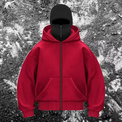 Unisex Hoodie Warm Loose Hooded Jacket Zip-up Casual Jacket with Face Mask for Autumn Winter Outdoor Sports Streetwear