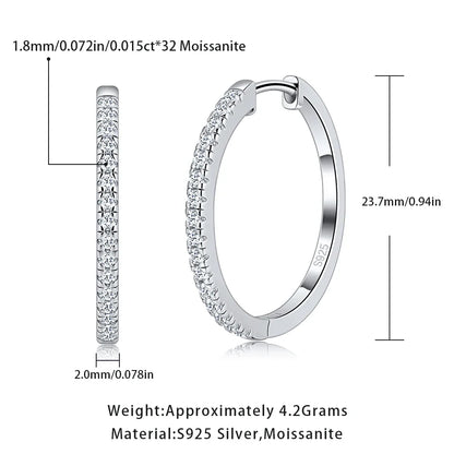Pretty Beauty 23mm Moissanite Hoop Earrings S925 Sterling Silver for Women Wedding Party White Gold Plated Fine Jewelry Gifts