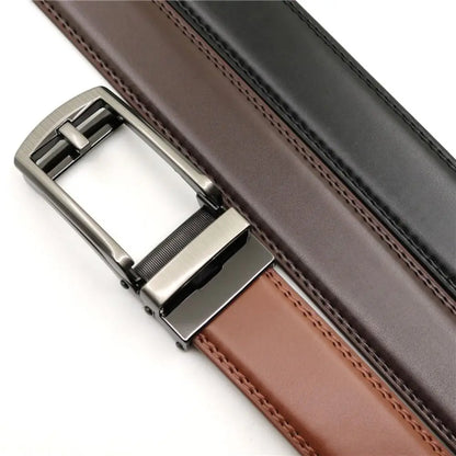 Men's Click Belt Automatic Buckle 110cm 120cm 130cm Comfort Leather Ratchet Dress with Slide Buckle Adjustable Trim