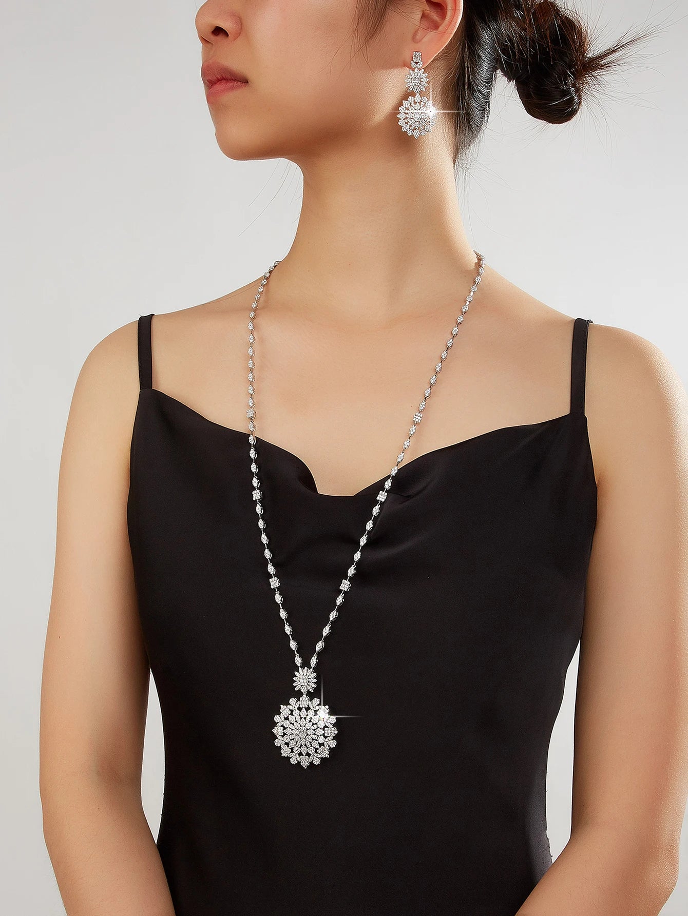 Luxury Geometric Water Drop Long Necklace Earrings Ring Sets For Women Cubic Zirconia CZ African Dubai Bridal Jewelry