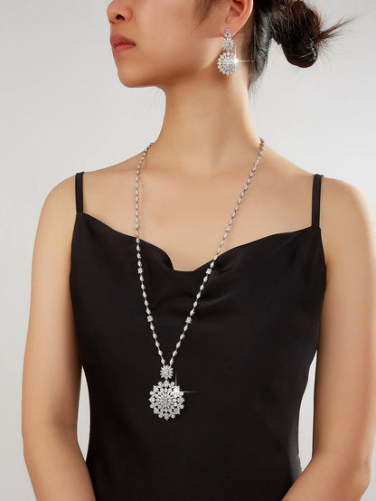 Luxury Geometric Water Drop Long Necklace Earrings Ring Sets For Women Cubic Zirconia CZ African Dubai Bridal Jewelry