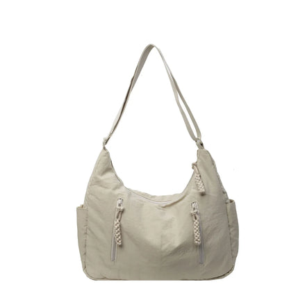 Summer Women Solid Color Shoulder Bag Fashion Lightweight Versatile Travel Crossbody Bag Commuter Nylon Large Capacity Hobo Bag
