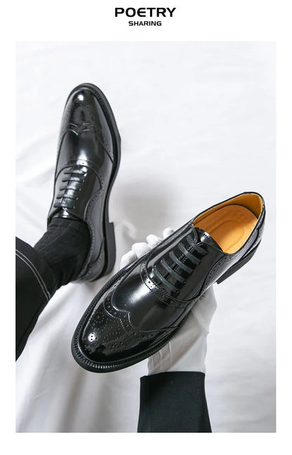 Men Suit Casual Shoes Luxury Men Brogue Dress Shoes Formal Business Leather Shoes Men Brown Wedding Italian Banquet Shoe Size 46