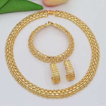 Dubai Luxury Handmade Women Jewelry Set 18k Gold-Plated Chain Necklace Bracelet Stud Earring Full Set Party Wedding Bijoux
