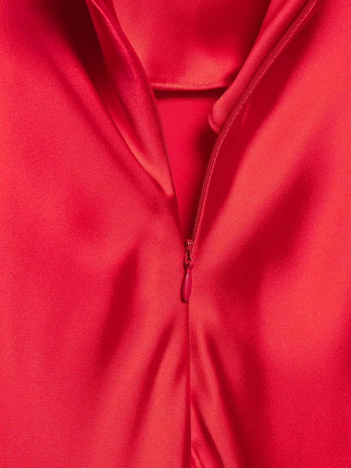 Women Red V-Neck Holiday Style Satin Texture Long Dress Sleeveless Summer Women's Back Zipper Fashion Sling Dresses