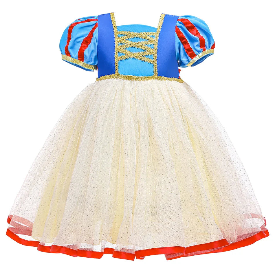 Summer Snow White Dress for Girls Breathable Puffed-Sleeve Tulle Princess Dress Snow White Themed Party Gown Halloween Costume