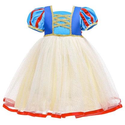 Summer Snow White Dress for Girls Breathable Puffed-Sleeve Tulle Princess Dress Snow White Themed Party Gown Halloween Costume
