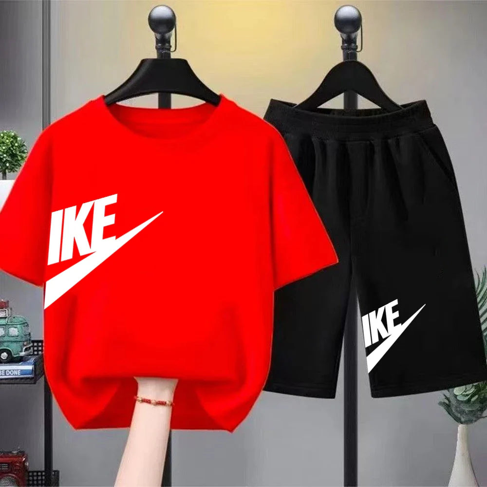 Summer Brand black T-shirt+Shorts Two-piece set Kids Clothing Fashion Letter Boy Girl3-12Yrs Sports Short-sleeved Casual Set