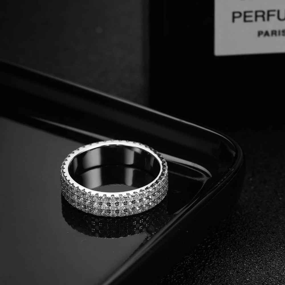 Full Moissanite Ring 925 Sterling Sliver Plated 18k Eternity Band Hip Hop Rings for Woman Man Party Sparkling Jewely