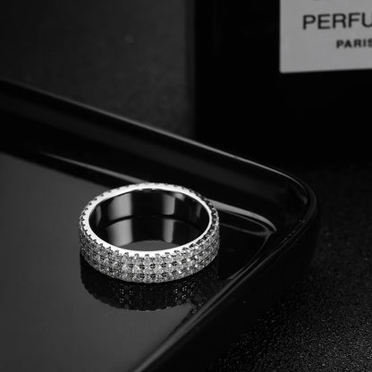 Full Moissanite Ring 925 Sterling Sliver Plated 18k Eternity Band Hip Hop Rings for Woman Man Party Sparkling Jewely