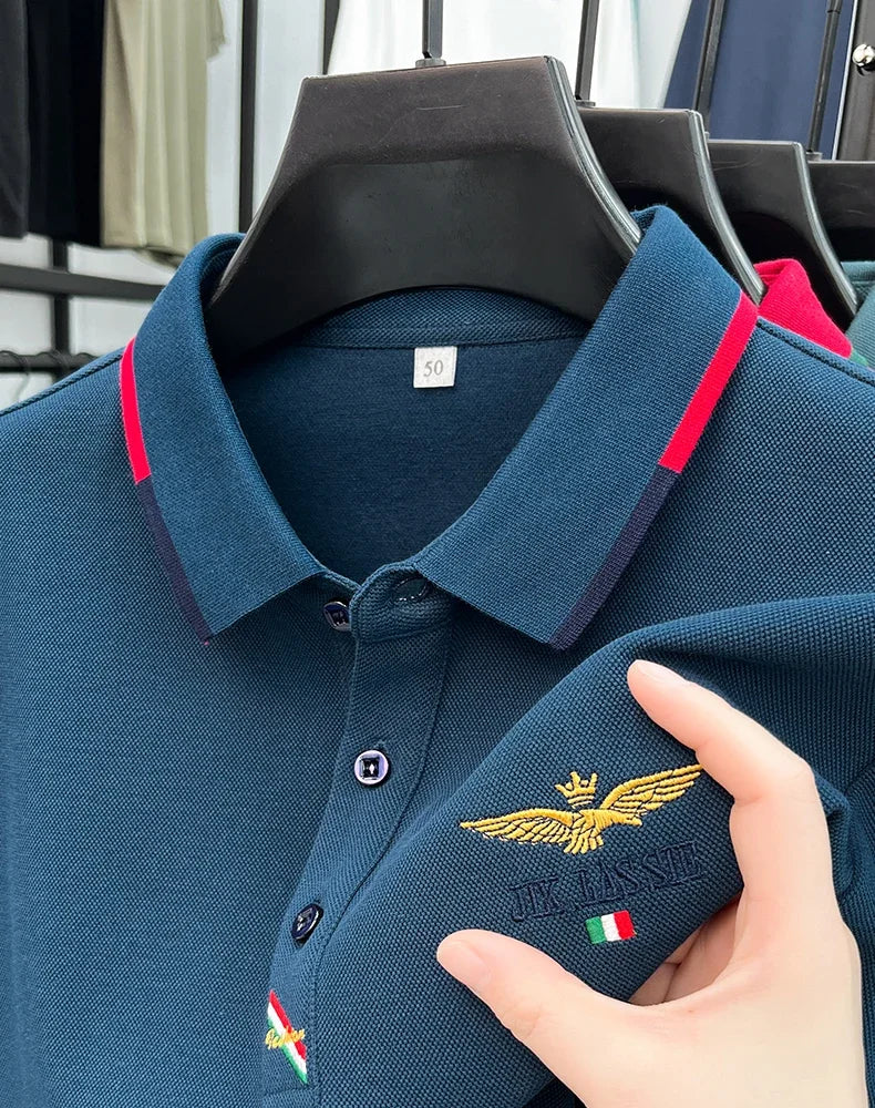 Spring and Autumn new 100% cotton long sleeved men's polo shirt brand high-end embroidered comfortable breathable casual T-shirt