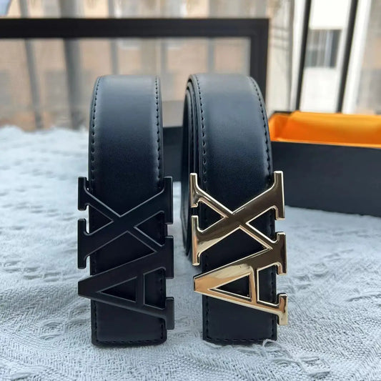 2026 Men's High Quality Belt 3.5cm Waistband with Letter AX Buckle Fashionable PU Leather Simple & Versatile Daily Accessory