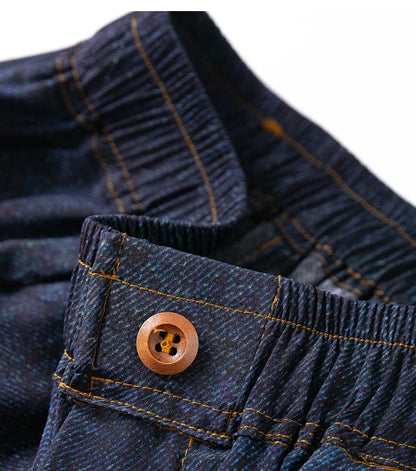 Women Pants 100% Mulberry Silk 16 momme Silk Loose Type Wide Leg Navy Jeans Printed Long Pants Trousers With Pockets L XL M1155