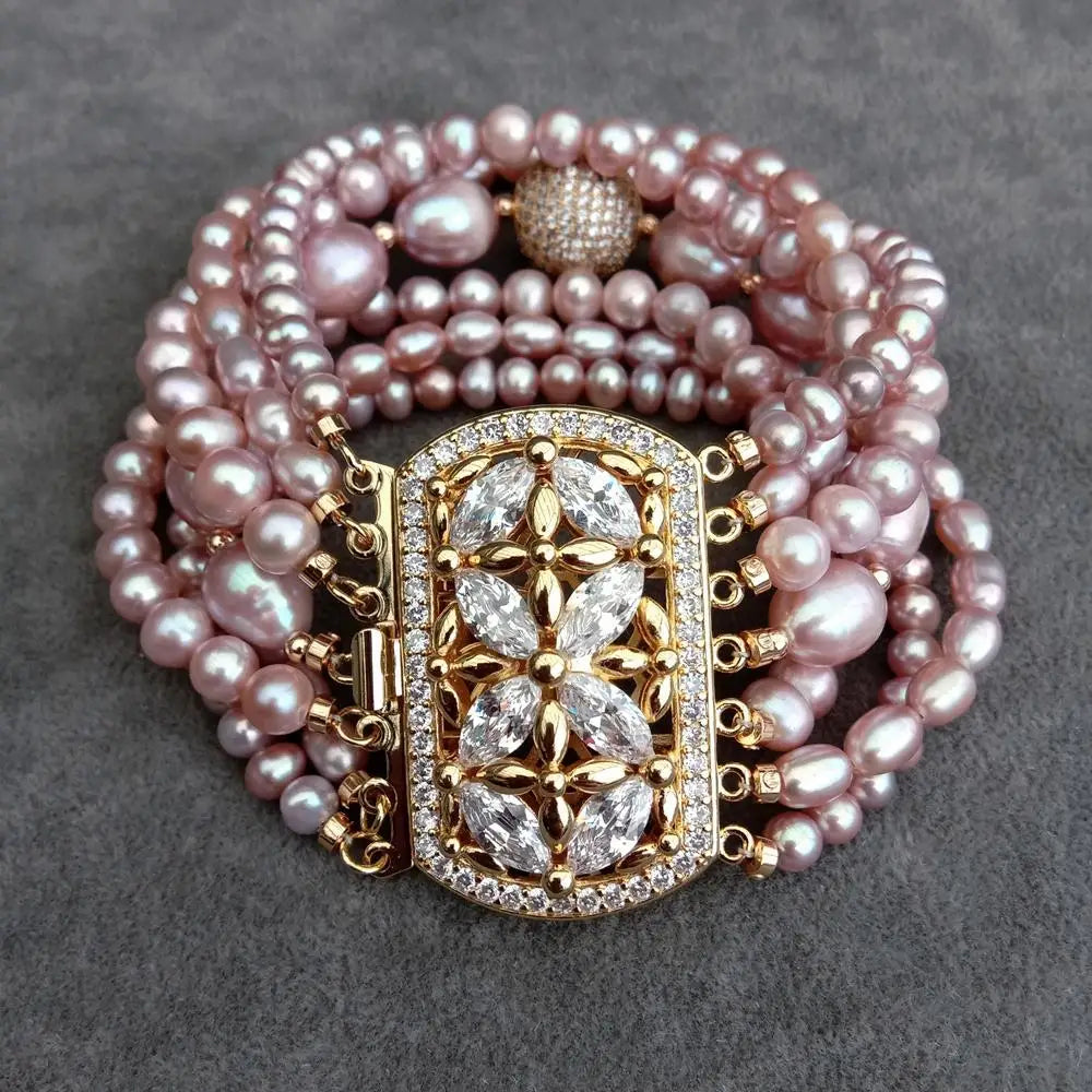 7 strands Potato rice shape Natural FreshWater Pearl Multilayer Charm Bracelet Original Design Jewelry