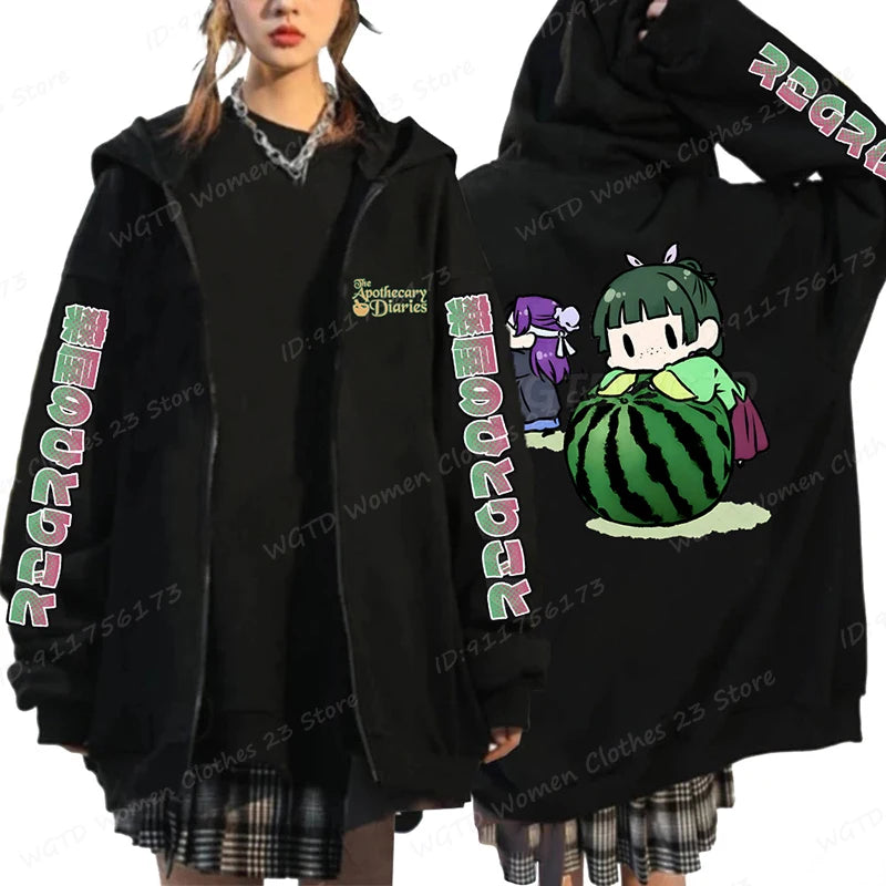 Funny The Apothecary Diaries Print Hoodies Men Women Casual Harajuku Zipper Hooded Pullovers Coat Anime Streetwear Sweatshirt