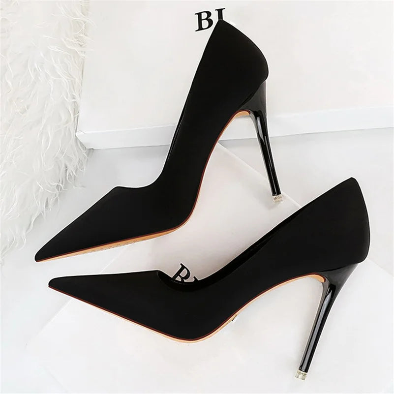 Women 7.5cm 10.5cm High Heels Scarpins Silk Satin Pumps Lady Quality Green Purple Fetish Wedding Bridal Mid Low Heels Prom Shoes