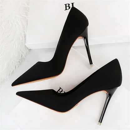 Women 7.5cm 10.5cm High Heels Scarpins Silk Satin Pumps Lady Quality Green Purple Fetish Wedding Bridal Mid Low Heels Prom Shoes
