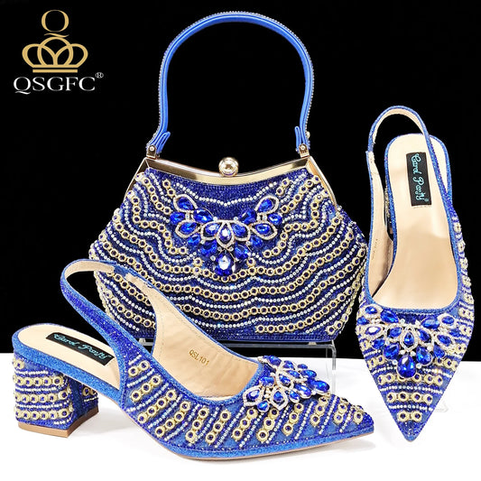 Rhinestone Big Pumps And Bag To Party INS Style Pointed-Toe Shoes And Bag Elegant High Heels for Women