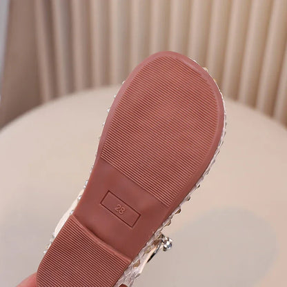 Summer Quick-Dry Mesh Kids Sandals for Girls Witn Sparkly Sequins Non-Slip Sole Cuts-outs Toddler Flats Beach Shoes Daily Wear