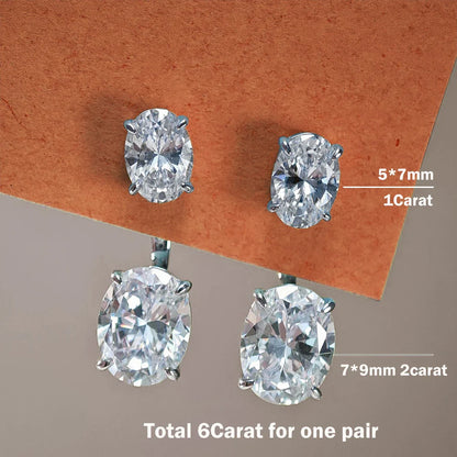 6cttw Oval Cut Moissanite Diamond Stud Earring with Certificate S925 Silver 2-wearing Detachable Earcuff Drop Earring for Women