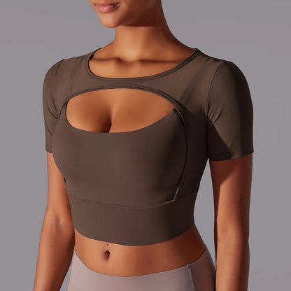 Women's Mesh Yoga Shirt Sexy Short Sleeve T-Shirt Sport Top Blouse Cover Up Quick Dry Gym Clothes Running Fitness Tank Sportwear