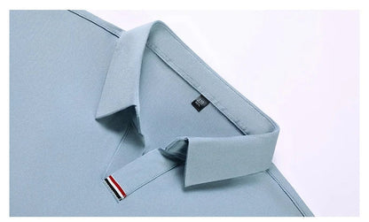 High quality brand solid color V-neck short sleeve polo shirt men summer fashion simple casual ice silk breathable lapel T-shirt