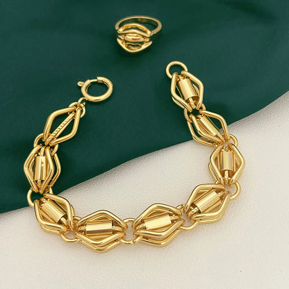 Dubai Nigeria Jewelry Set For Women Classic Design Beads Necklace Earrings Ring Bracelet 18K Gold Plated 4Pcs Set Jewelry