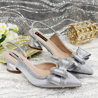Wonem Shoes And Bags for Party Rhinestone Bow Pointed-Toe Women's High Heels Wedding Shoes
