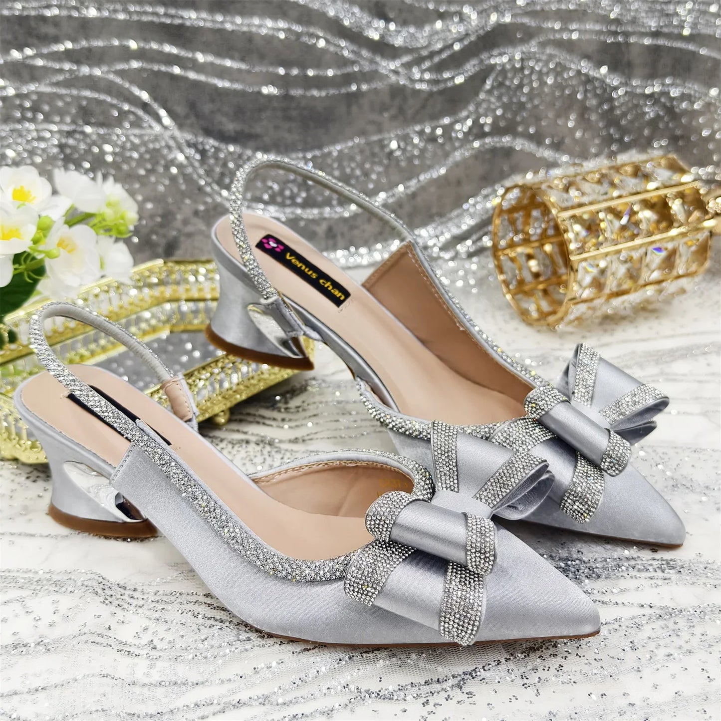 Shoes and Bag to Match Wine Colour Pointed-Toe Rhinestone Bow Party Women's High Heels