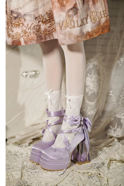 Original Lolita Red High Heels Women's Sweet Elegant Bow Velvet Mary Jane Shoes Ladies Birthday Party Cos Platform Shoes Spring