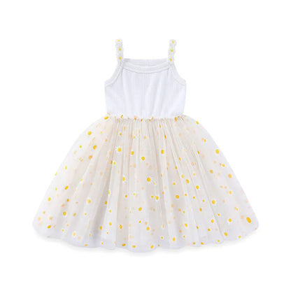 Korean Style Girls' Summer Dress 0-4Y Cute Baby Children's Little Daisy Suspender Mesh Dress Kid's Clothing