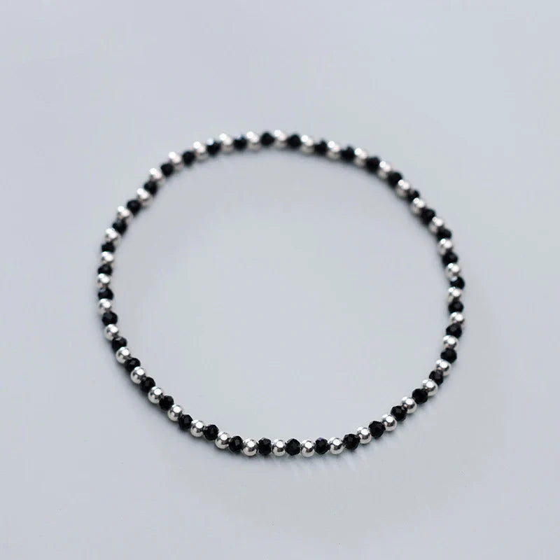 Fashion Black Crystal or Ball Strand Bracelet for Women 925 Sterling Silver Simple Bracelet Fine Jewelry Gift 2020 New