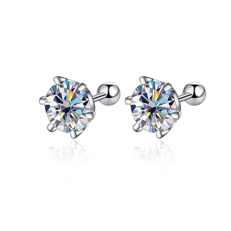 0.5-2ct Moissanite Screw Stud Earrings D Color 925 Sterling Silver Diamond Earrings For Women Wedding Fine Jewelry