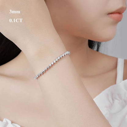 3 Prong 2.5mm 3mm Full D Color Moissanite Diamond Tennis Bracelet for Women 925 Silver Link Chain Spring Buckle Bracelets