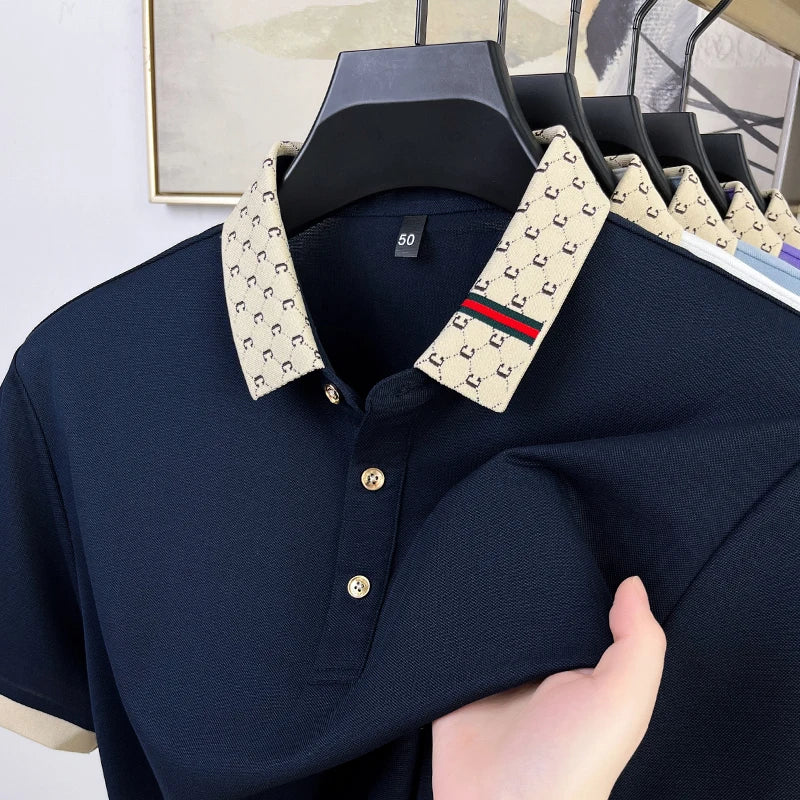 Fashion brand letter jacquard short sleeve high-end men's polo shirt comfortable and breathable summer new casual lapel T-shirt
