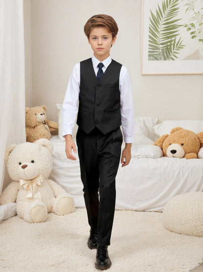Boys' 2-Piece Suit Set with Vest and Formal Trousers Wedding Formal Attire Children's and Teenage Clothing Suit Sizes 4-16Y