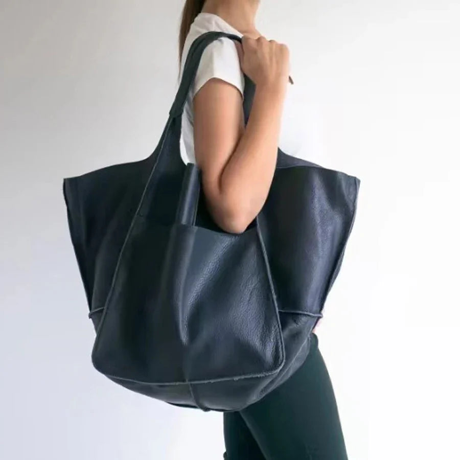 Fashionable and minimalist large bag with soft leather and large capacity shopping bag for women, one shoulder hand-held large b