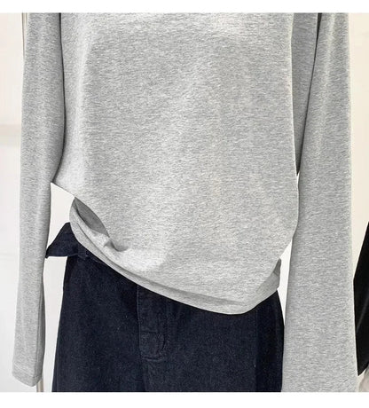 Autumn Winter One Shoulder Cotton Long Sleeve Slant Shoulder Women's Clothing Style Interior Wide Truffle Shoulder Base Shirt