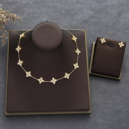Luxury Flower Statement Necklace earring ring BraceletJewelry Set For Women Wedding Party Full Zircon Dubai Bridal jewelry N0555