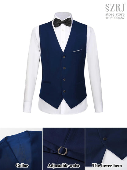 4pcs Men's Tuxedo Set:Classic Lapel Blazer,Vest,Pants&Tie High-Quality,Adjustable Waist.For Parties,Weddings, Proms. Comfy Fit.