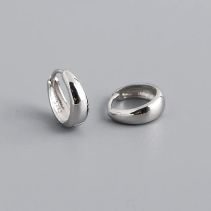925 Sterling Silver Simple Wide Huggies Gothic Hoop Earrings for Women European Unisex Piercing Rock Jewelry Ear Buckles