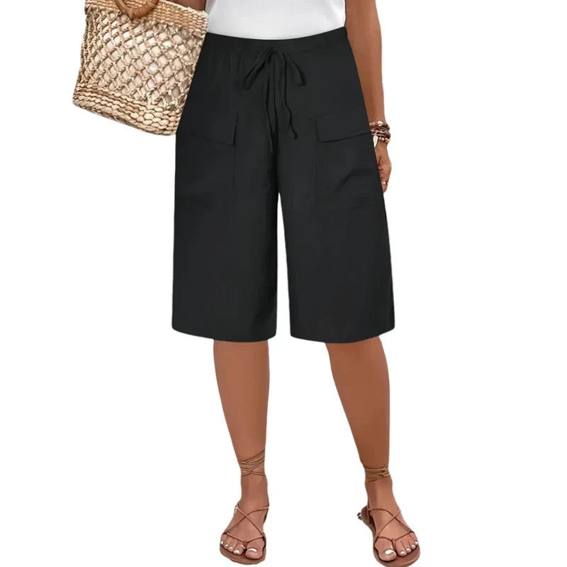Plus Size 1XL-5XL New Women's Casual Five-point Shorts Pocket Fake Drawstring Women Clothing Beach Shorts