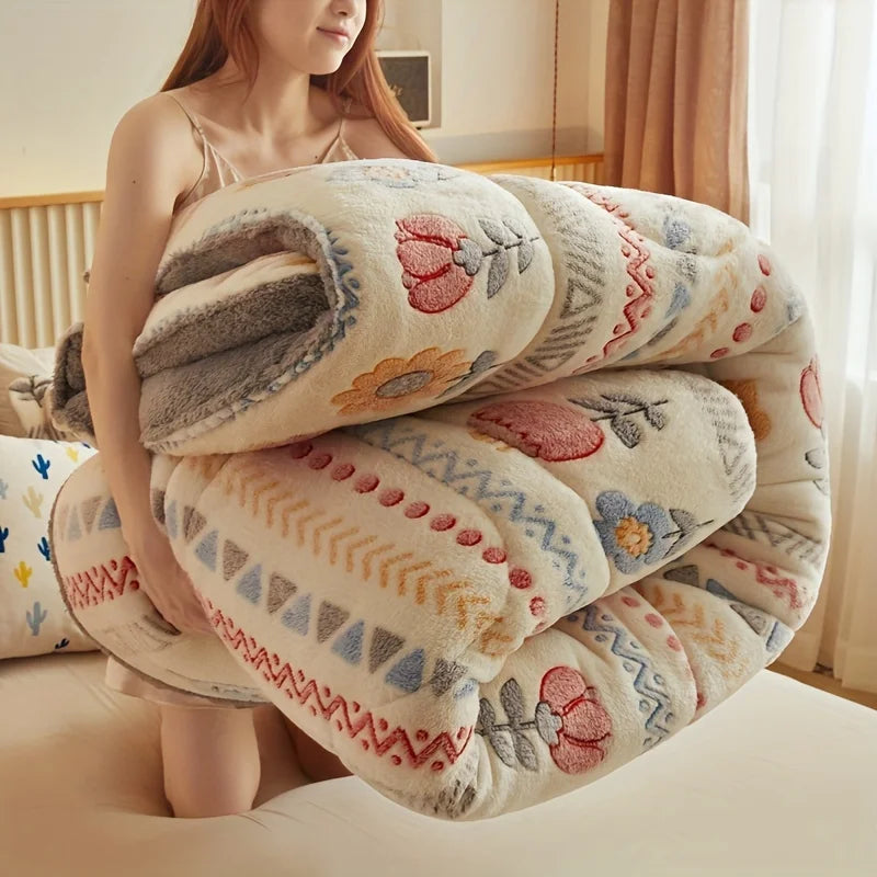 Bohemian Floral Velvet Comforter All-Season Quilted Bedding Machine Washable  Soft Warm Microfiber Filled Polyester Cover  Quilt