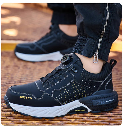Men's safety shoes with anti - impact steel toes, puncture - resistant Kevlar, and rubber anti - slip soles for industrial work.